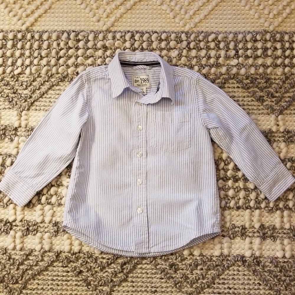 Blue and white striped botton down shirt. Size 2T